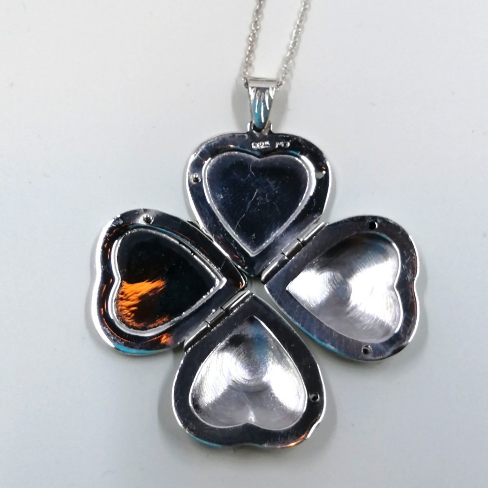 4 Part Heart Locket Necklace Vintage Sterling Silver, 18 Inch Chain NIB - Picture 2 of 12